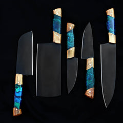 NAKT 5-Piece Chef Knife Set – Includes Butcher Knife | Black Coated Professional Kitchen Knives in Pakistan